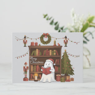 Cute Ghost Reading Book Christmas Reading  Holiday Card