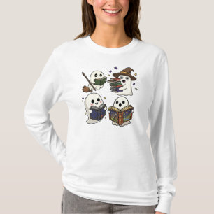 Cute Ghost Reading Book Halloween T-Shirt