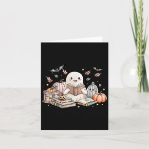 Cute Ghost Reading Book Lovers Autumn Fall Hallowe Card