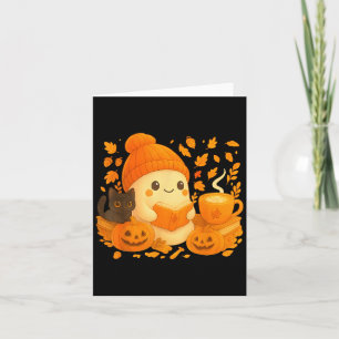 Cute Ghost Reading Book Lovers Autumn Fall Hallowe Card