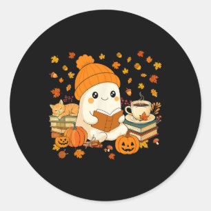 Cute Ghost Reading Book Lovers Autumn Fall Hallowe Classic Round Sticker