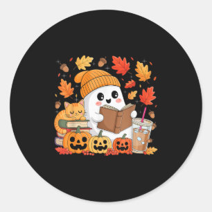 Cute Ghost Reading Book Lovers Autumn Fall Hallowe Classic Round Sticker