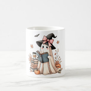 Cute Ghost Reading Book Lovers Halloween Ghost  Coffee Mug