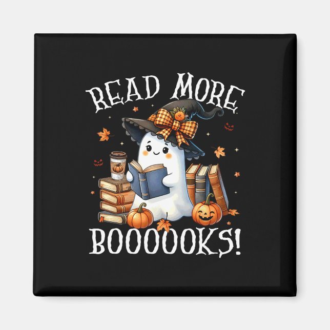 Cute Ghost Reading Book Lovers Halloween Read More Magnet (Front)