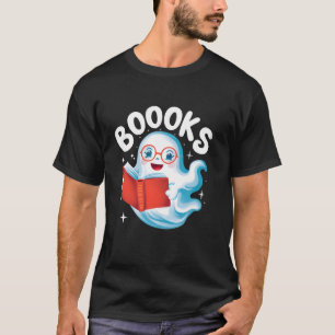 Cute Ghost Reading Books Boooks Teacher Halloween T-Shirt
