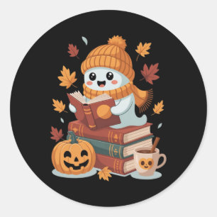 Cute Ghost Reading Books - Fall Halloween Book Lov Classic Round Sticker
