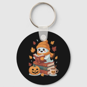 Cute Ghost Reading Books - Fall Halloween Book Lov Keychain