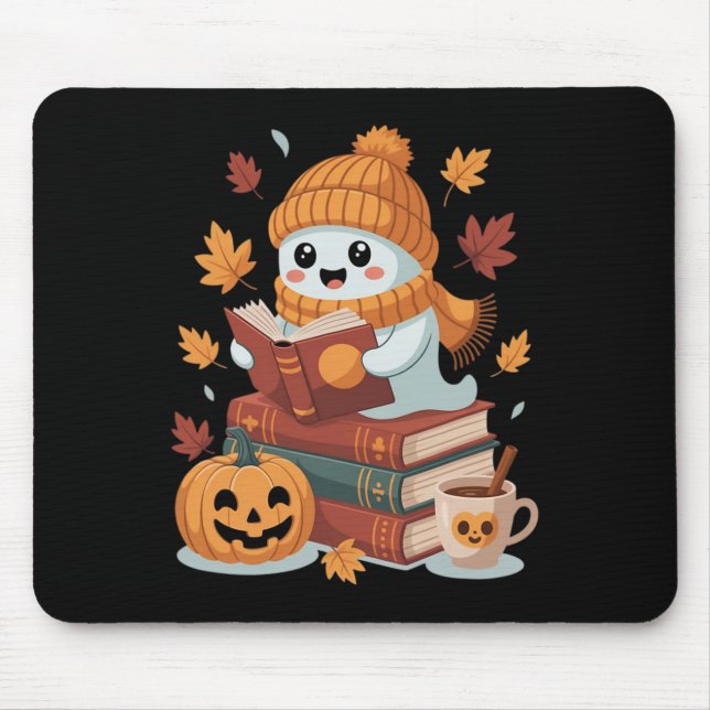 Cute Ghost Reading Books - Fall Halloween Book Lov Mouse Pad (Front)