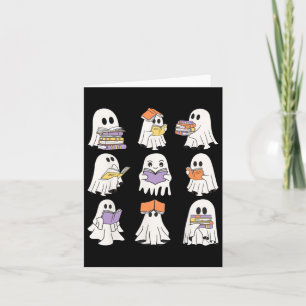 Cute Ghost Reading Books Funny Halloween Books Lov Card