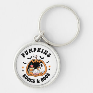 Cute Ghost Reading Pumpkins Books and Boos Keychain