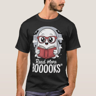 Cute Ghost Reading Pun Halloween Book Lover Design T-Shirt