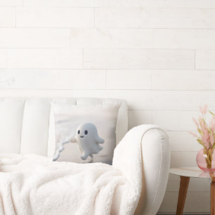 Cute Ghost Running On a Beach Throw Pillow