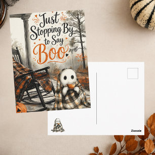 Cute Ghost Saying Boo Cozy Happy Halloween  Postcard