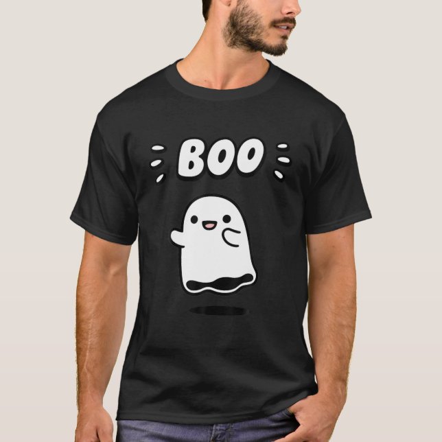 Cute Ghost Saying Boo Ghost Girl Kid Funny Hallowe T-Shirt (Front)