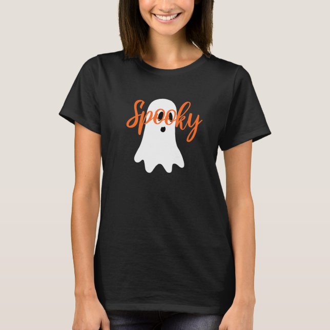 Cute Ghost Saying Boo Ghost Spooky Halloween T-Shirt (Front)