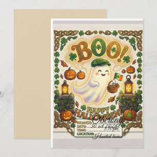 Cute Ghost & Shamrock Halloween Birthday Invitatio Invitation