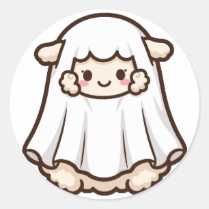 Cute Ghost Sheep Halloween Classic Round Sticker