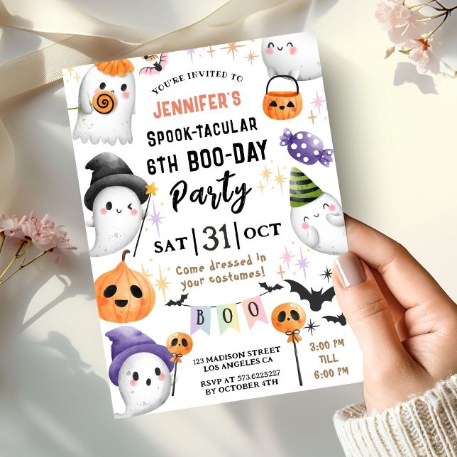 Cute Ghost Spooktacular Halloween 6th Birthday  Invitation (Creator Uploaded)