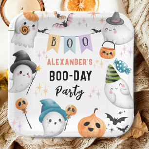 Cute Ghost Spooktacular Halloween Birthday Boy Paper Plate