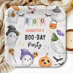 Cute Ghost Spooktacular Halloween Birthday Girl Paper Plate