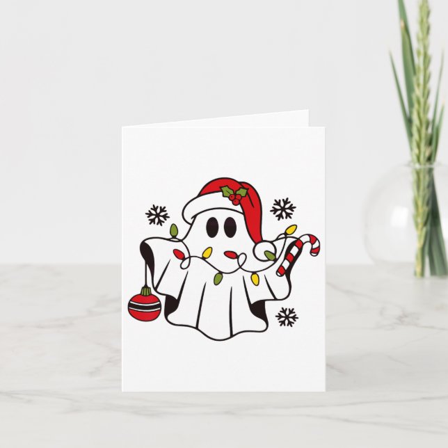 Cute Ghost Spooky Christmas Santa Hat Funny Family Card (Front)