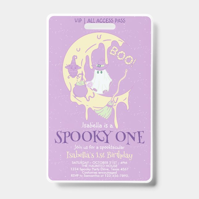 Cute Ghost Spooky One 1st Birthday Halloween VIP Badge (Front)