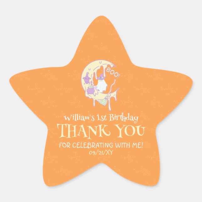 Cute Ghost Spooky One First Birthday Halloween Star Sticker (Front)