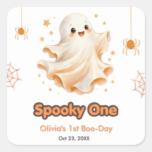 Cute Ghost Spooky One Halloween 1st Birthday Square Sticker