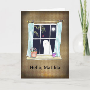 Cute Ghost Stopping By Funny Custom Birthday Card