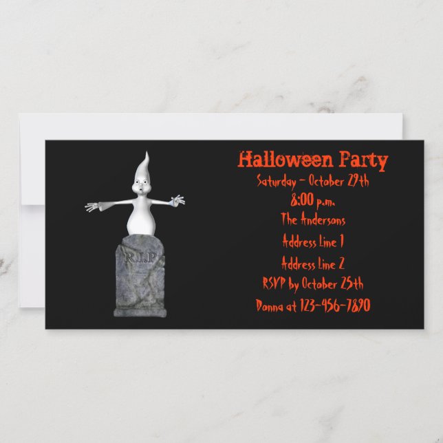 Cute Ghost Tombstone Halloween Invite (Front)