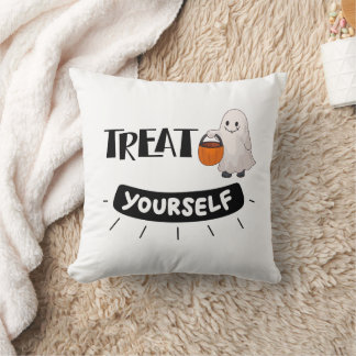 Cute Ghost “Treat Yourself” Pillow Halloween Theme