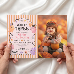 Cute Ghost Trick or Three 3rd Birthday Invitation