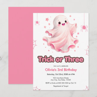 Cute Ghost Trick or Three Halloween 3rd Birthday Invitation