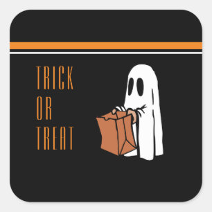 Cute Ghost Trick or Treat Bag Social Distancing Square Sticker