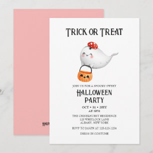 Cute Ghost Trick or Treat Bucket Halloween Party Invitation