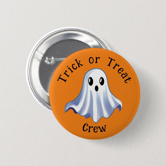 Cute Ghost Trick or Treat Crew Button  (Front & Back)