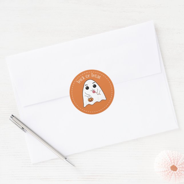 Cute Ghost Trick Or Treat Halloween Label Sticker (Envelope)