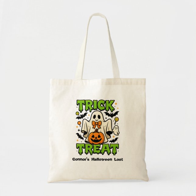 Cute Ghost Trick or Treat Halloween Loot Tote Bag (Front)
