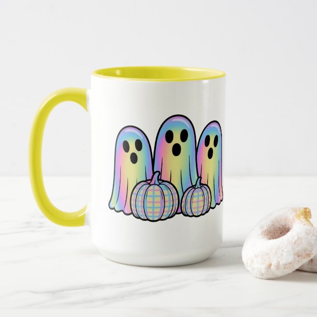 Cute Ghost Trio Halloween Coffee Mug – Adorable  (With Donut)