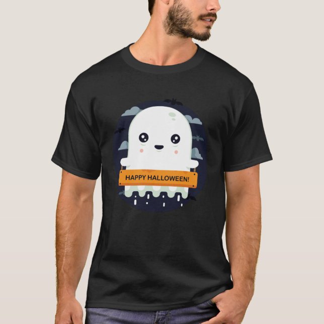 Cute Ghost Trying to be Scary Halloween T-Shirt (Front)