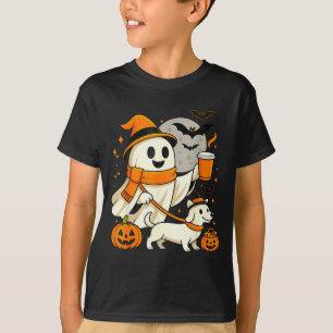 Cute Ghost Walking Dachshund Spooky Season T-Shirt