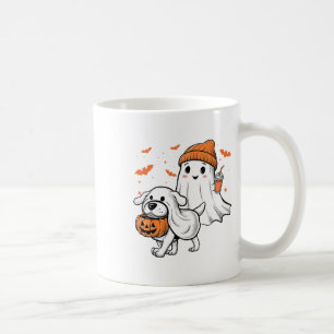 Cute Ghost Walking Dog Coquette Bow Halloween Dog Coffee Mug