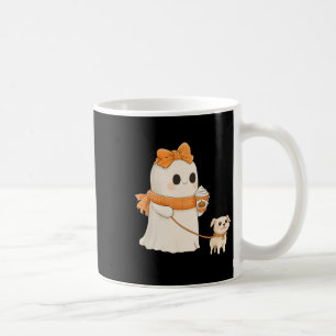 Cute Ghost Walking Dog Coquette Bow Halloween Dog  Coffee Mug