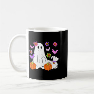 Cute Ghost Walking Dog Floral Pumpkin Pet Lover Coffee Mug