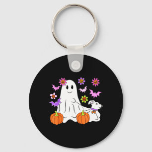 Cute Ghost Walking Dog Floral Pumpkin Pet Lover Keychain