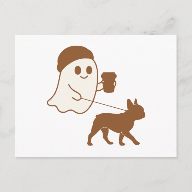 Cute Ghost Walking Frenchie Holiday Postcard (Front)