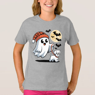 Cute Ghost Walking Maltese Puppy Halloween Night T-Shirt