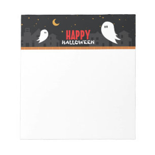 Cute ghost wandering in town halloween night notepad