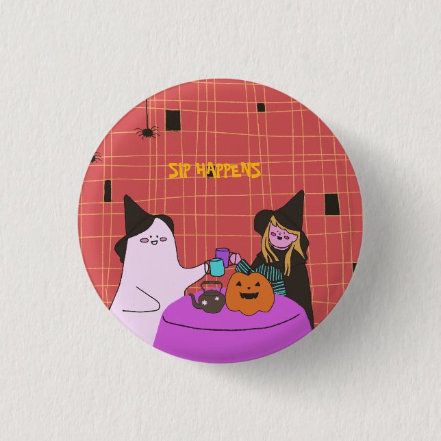 Cute Ghost & Witch Halloween  1 Inch Round Button (Front)