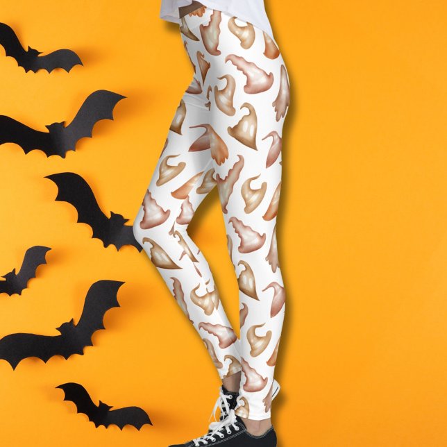 Cute Ghost Witch Hats Happy Halloween  Leggings (Creator Uploaded)
